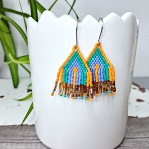 Colorful Beaded Fringe Dangle Drop Earrings